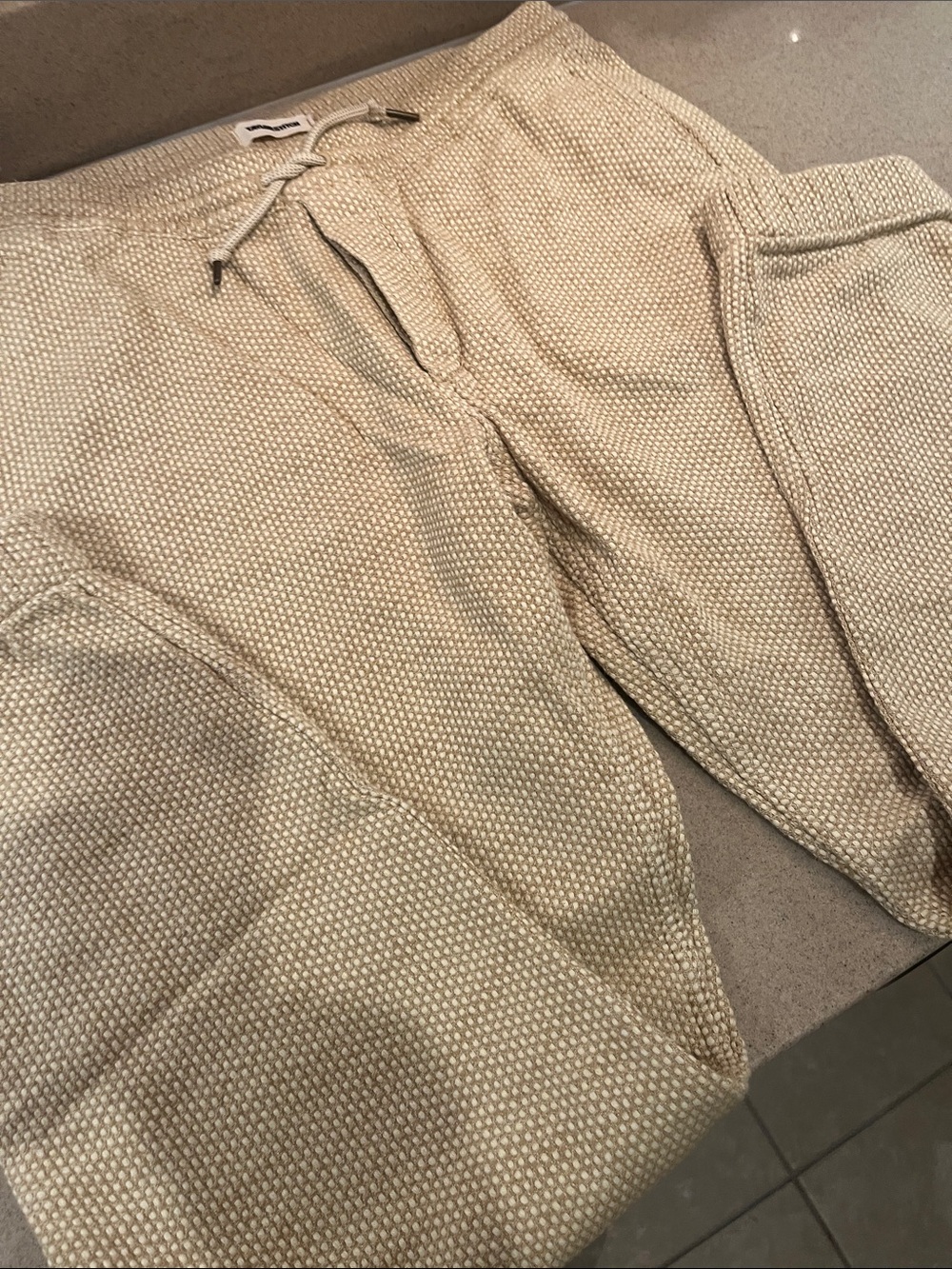 Taylor Stitch Men's Apres Cream Waffle Knit Jogger Pants with Drawstring L